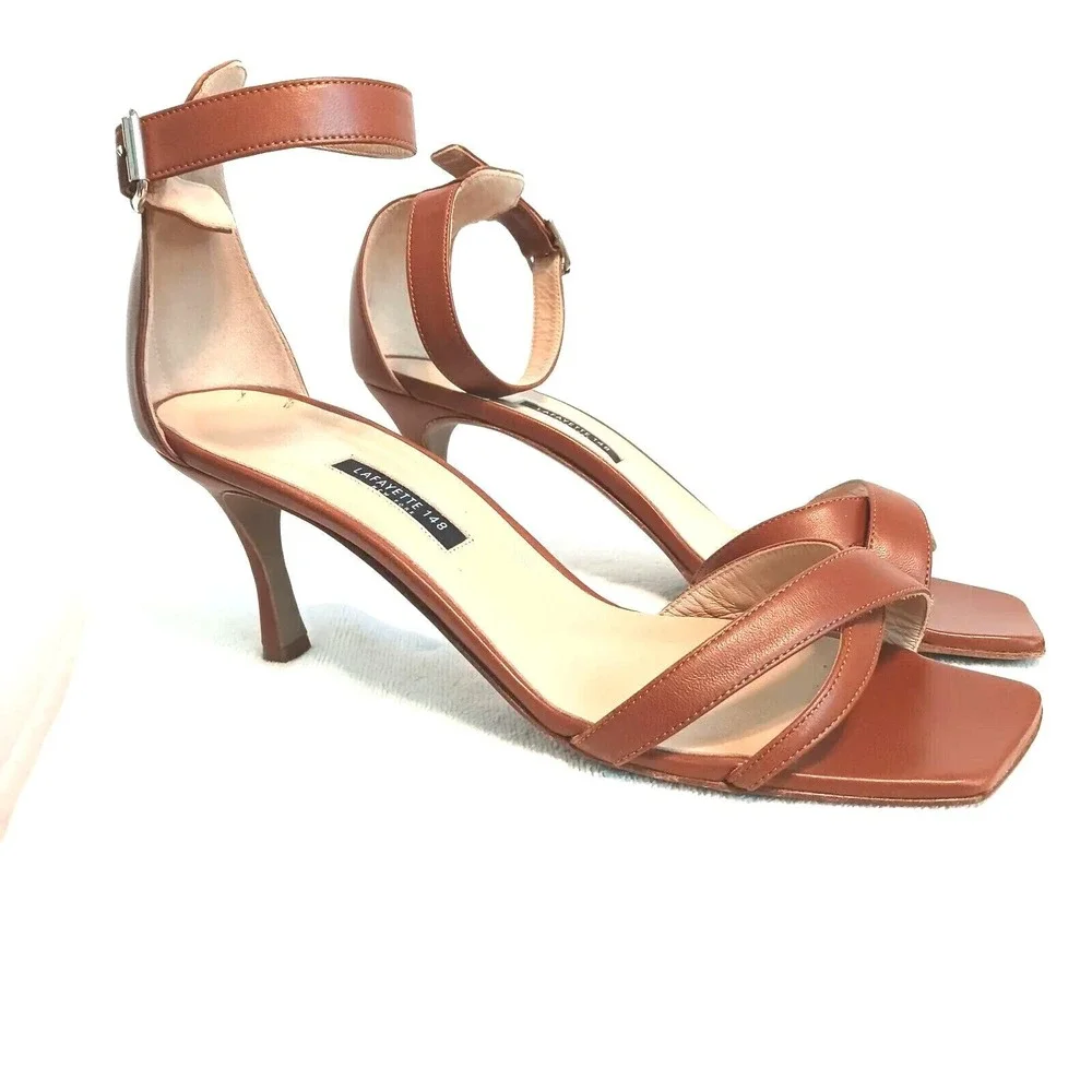 LAFAYETTE 148 Lula Ankle Strap Sandal Heels Brown‎ Sz 41 Luxury Glam retail $450